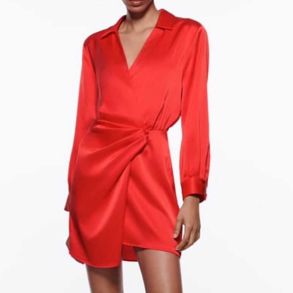 Zara satin shirt wrap dress